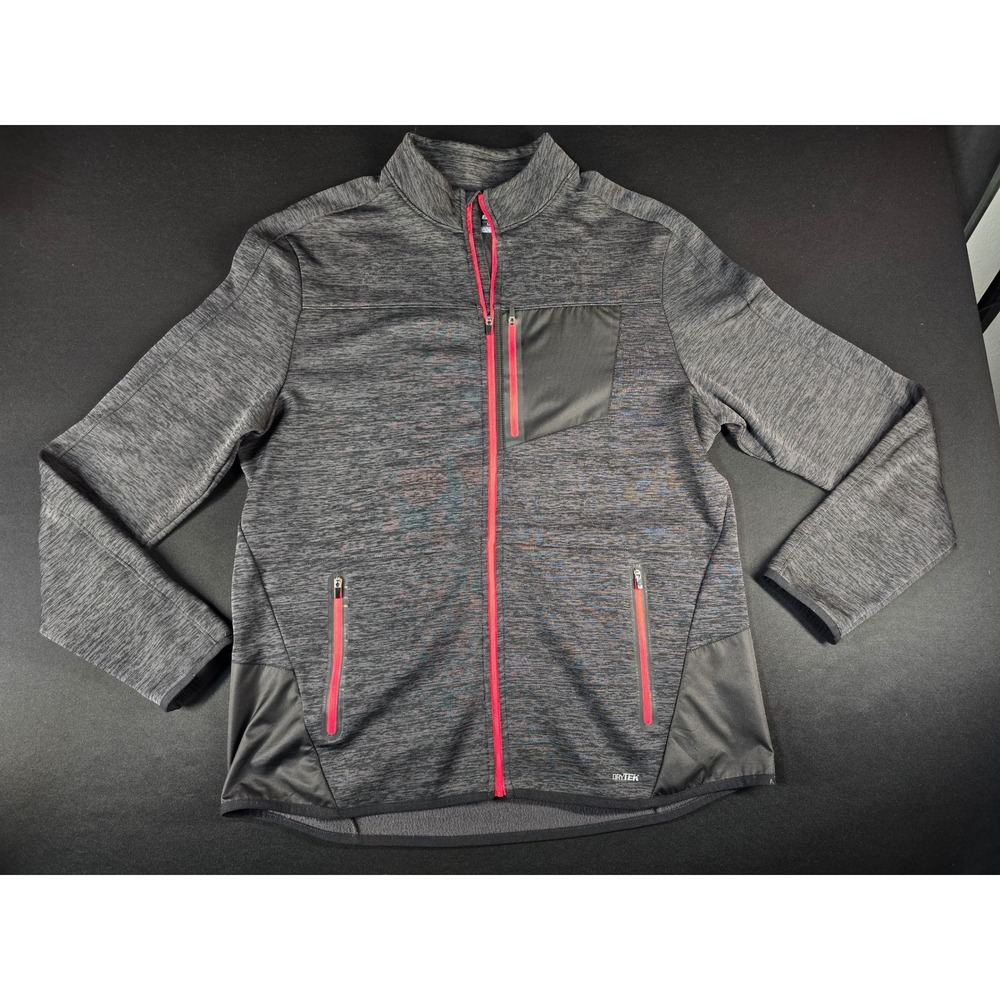 Tek Gear DryTek Mens Large Full Zip Jacket Gray Red Heathered Performance Fleece